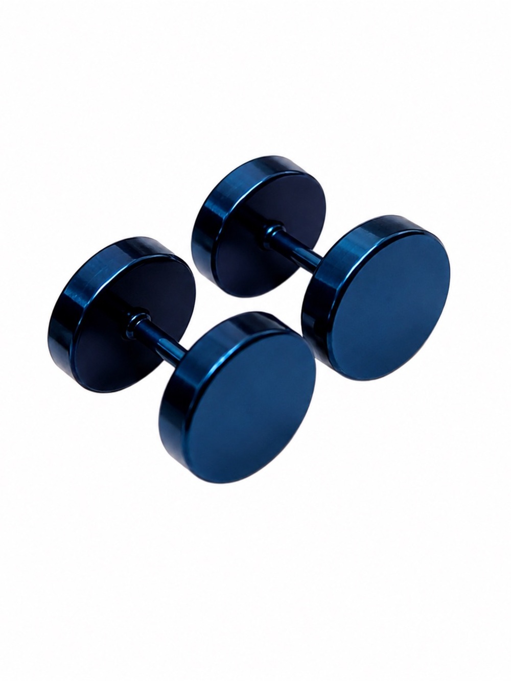 Blue Stainless Steel Faux Gauge Stud Earrings 18G 7mm Disc Plugs